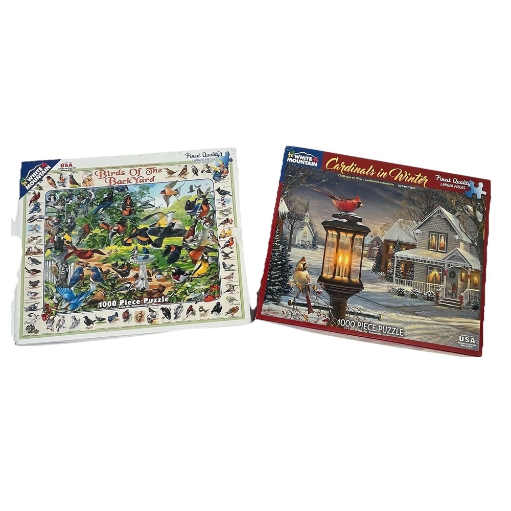 White Mountain Puzzle 1000 Piece Lot Birds Of The BackYard & Cardinals In Winter